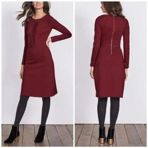 Boden Women Sz 8 Dress Red Giselle Long Sleeve Zip Back Velvet Stripe Stretch